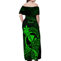 Hawaii Off Shoulder Maxi Dress Pineapple Mix Polynesian Plumeria Green Version - Wonder Print Shop