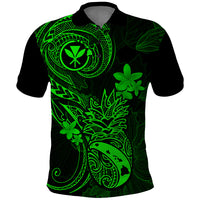 Hawaii Polo Shirt Pineapple Mix Polynesian Plumeria Green Version - Wonder Print Shop