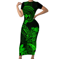 Hawaii Short Sleeve Bodycon Dress Pineapple Mix Polynesian Plumeria Green Version - Wonder Print Shop