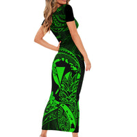 Hawaii Short Sleeve Bodycon Dress Pineapple Mix Polynesian Plumeria Green Version - Wonder Print Shop