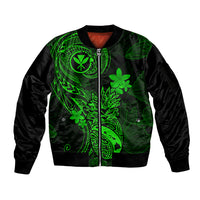 Hawaii Sleeve Zip Bomber Jacket Pineapple Mix Polynesian Plumeria Green Version - Wonder Print Shop
