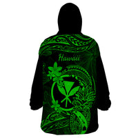 Hawaii Wearable Blanket Hoodie Pineapple Mix Polynesian Plumeria Green Version - Wonder Print Shop