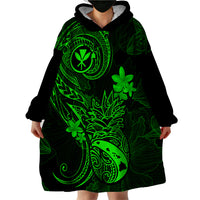 Hawaii Wearable Blanket Hoodie Pineapple Mix Polynesian Plumeria Green Version - Wonder Print Shop