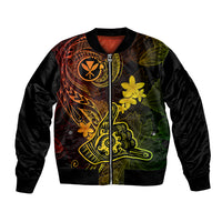 Hawaii Bomber Jacket Shaka Tattoo Mix Polynesian Plumeria Reggae Version - Wonder Print Shop