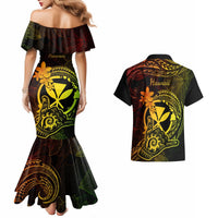 Hawaii Couples Matching Mermaid Dress and Hawaiian Shirt Shaka Tattoo Mix Polynesian Plumeria Reggae Version - Wonder Print Shop