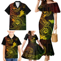 Hawaii Family Matching Mermaid Dress and Hawaiian Shirt Shaka Tattoo Mix Polynesian Plumeria Reggae Version - Wonder Print Shop