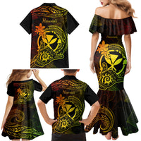 Hawaii Family Matching Mermaid Dress and Hawaiian Shirt Shaka Tattoo Mix Polynesian Plumeria Reggae Version - Wonder Print Shop