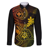 Hawaii Family Matching Off Shoulder Long Sleeve Dress and Hawaiian Shirt Shaka Tattoo Mix Polynesian Plumeria Reggae Version - Wonder Print Shop