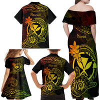 Hawaii Family Matching Off Shoulder Maxi Dress and Hawaiian Shirt Shaka Tattoo Mix Polynesian Plumeria Reggae Version - Wonder Print Shop