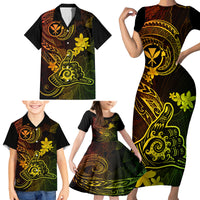Hawaii Family Matching Short Sleeve Bodycon Dress and Hawaiian Shirt Shaka Tattoo Mix Polynesian Plumeria Reggae Version - Wonder Print Shop