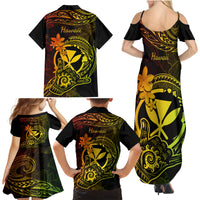 Hawaii Family Matching Summer Maxi Dress and Hawaiian Shirt Shaka Tattoo Mix Polynesian Plumeria Reggae Version - Wonder Print Shop