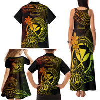 Hawaii Family Matching Tank Maxi Dress and Hawaiian Shirt Shaka Tattoo Mix Polynesian Plumeria Reggae Version - Wonder Print Shop