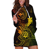 Hawaii Hoodie Dress Shaka Tattoo Mix Polynesian Plumeria Reggae Version - Wonder Print Shop