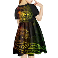 Hawaii Kid Short Sleeve Dress Shaka Tattoo Mix Polynesian Plumeria Reggae Version - Wonder Print Shop