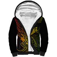 Hawaii Sherpa Hoodie Shaka Tattoo Mix Polynesian Plumeria Reggae Version - Wonder Print Shop