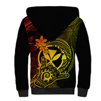 Hawaii Sherpa Hoodie Shaka Tattoo Mix Polynesian Plumeria Reggae Version - Wonder Print Shop