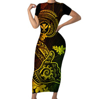 Hawaii Short Sleeve Bodycon Dress Shaka Tattoo Mix Polynesian Plumeria Reggae Version - Wonder Print Shop