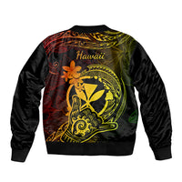Hawaii Sleeve Zip Bomber Jacket Shaka Tattoo Mix Polynesian Plumeria Reggae Version - Wonder Print Shop