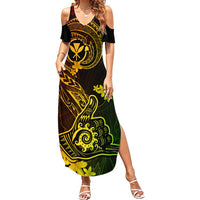 Hawaii Summer Maxi Dress Shaka Tattoo Mix Polynesian Plumeria Reggae Version - Wonder Print Shop