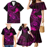 Hawaii Family Matching Mermaid Dress and Hawaiian Shirt Shaka Tattoo Mix Polynesian Plumeria Pink Version - Wonder Print Shop