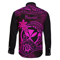 Hawaii Family Matching Off Shoulder Long Sleeve Dress and Hawaiian Shirt Shaka Tattoo Mix Polynesian Plumeria Pink Version - Wonder Print Shop