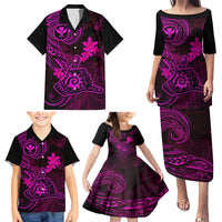Hawaii Family Matching Puletasi Dress and Hawaiian Shirt Shaka Tattoo Mix Polynesian Plumeria Pink Version - Wonder Print Shop