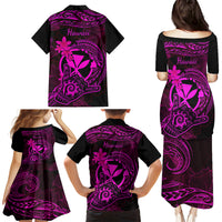 Hawaii Family Matching Puletasi Dress and Hawaiian Shirt Shaka Tattoo Mix Polynesian Plumeria Pink Version - Wonder Print Shop