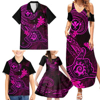Hawaii Family Matching Summer Maxi Dress and Hawaiian Shirt Shaka Tattoo Mix Polynesian Plumeria Pink Version - Wonder Print Shop