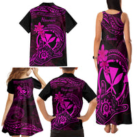 Hawaii Family Matching Tank Maxi Dress and Hawaiian Shirt Shaka Tattoo Mix Polynesian Plumeria Pink Version - Wonder Print Shop