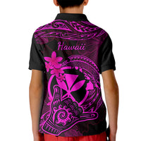Hawaii Kid Polo Shirt Shaka Tattoo Mix Polynesian Plumeria Pink Version - Wonder Print Shop