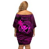 Hawaii Off Shoulder Short Dress Shaka Tattoo Mix Polynesian Plumeria Pink Version - Wonder Print Shop