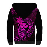 Hawaii Sherpa Hoodie Shaka Tattoo Mix Polynesian Plumeria Pink Version - Wonder Print Shop