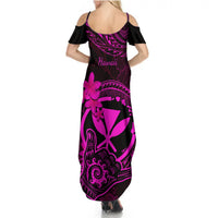 Hawaii Summer Maxi Dress Shaka Tattoo Mix Polynesian Plumeria Pink Version - Wonder Print Shop