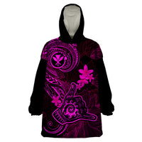 Hawaii Wearable Blanket Hoodie Shaka Tattoo Mix Polynesian Plumeria Pink Version - Wonder Print Shop