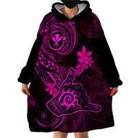 Hawaii Wearable Blanket Hoodie Shaka Tattoo Mix Polynesian Plumeria Pink Version - Wonder Print Shop