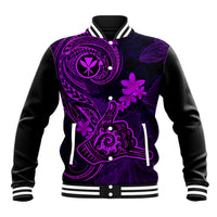 Hawaii Baseball Jacket Shaka Tattoo Mix Polynesian Plumeria Purple Version - Wonder Print Shop