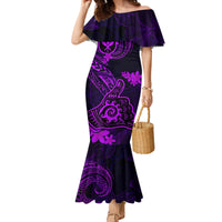 Hawaii Family Matching Mermaid Dress and Hawaiian Shirt Shaka Tattoo Mix Polynesian Plumeria Purple Version - Wonder Print Shop