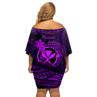Hawaii Family Matching Off Shoulder Short Dress and Hawaiian Shirt Shaka Tattoo Mix Polynesian Plumeria Purple Version - Wonder Print Shop