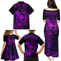 Hawaii Family Matching Puletasi Dress and Hawaiian Shirt Shaka Tattoo Mix Polynesian Plumeria Purple Version - Wonder Print Shop