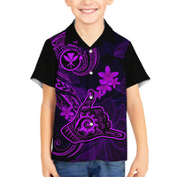 Hawaii Kid Hawaiian Shirt Shaka Tattoo Mix Polynesian Plumeria Purple Version - Wonder Print Shop
