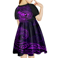 Hawaii Kid Short Sleeve Dress Shaka Tattoo Mix Polynesian Plumeria Purple Version - Wonder Print Shop