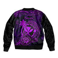 Hawaii Sleeve Zip Bomber Jacket Shaka Tattoo Mix Polynesian Plumeria Purple Version - Wonder Print Shop