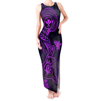 Hawaii Tank Maxi Dress Shaka Tattoo Mix Polynesian Plumeria Purple Version - Wonder Print Shop