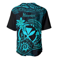 Hawaii Baseball Jersey Shaka Tattoo Mix Polynesian Plumeria Turquoise Version - Wonder Print Shop
