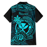 Hawaii Family Matching Long Sleeve Bodycon Dress and Hawaiian Shirt Shaka Tattoo Mix Polynesian Plumeria Turquoise Version - Wonder Print Shop