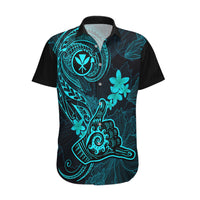 Hawaii Hawaiian Shirt Shaka Tattoo Mix Polynesian Plumeria Turquoise Version - Wonder Print Shop