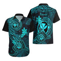Hawaii Hawaiian Shirt Shaka Tattoo Mix Polynesian Plumeria Turquoise Version - Wonder Print Shop
