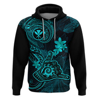 Hawaii Hoodie Shaka Tattoo Mix Polynesian Plumeria Turquoise Version - Wonder Print Shop