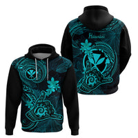 Hawaii Hoodie Shaka Tattoo Mix Polynesian Plumeria Turquoise Version - Wonder Print Shop