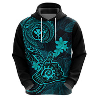 Hawaii Hoodie Shaka Tattoo Mix Polynesian Plumeria Turquoise Version - Wonder Print Shop